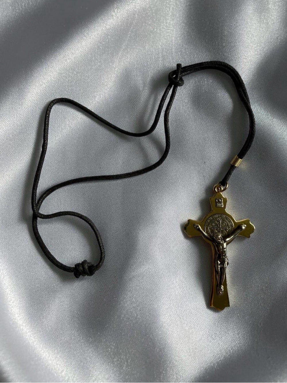 🫶🏻 Gold & Silver Crucifix Pendant Necklace with Black Cord